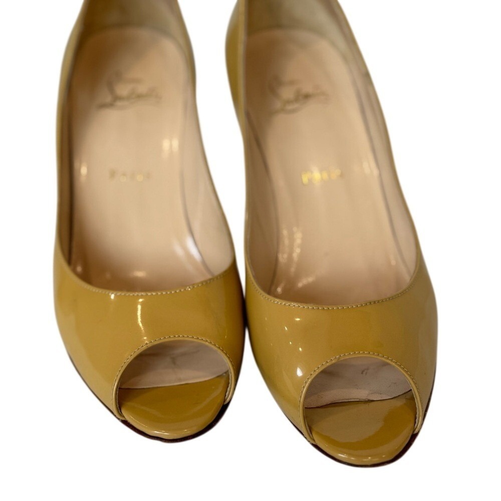 Christian Louboutin Patent Leather Peep Toe Pump Heel Yellow Sz 38.5 Evening - Picture 14 of 16